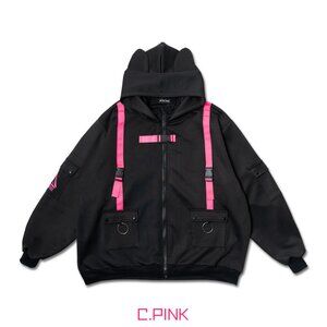Uzurai Cyberpunk Tech Oversized Black Pink Jacket